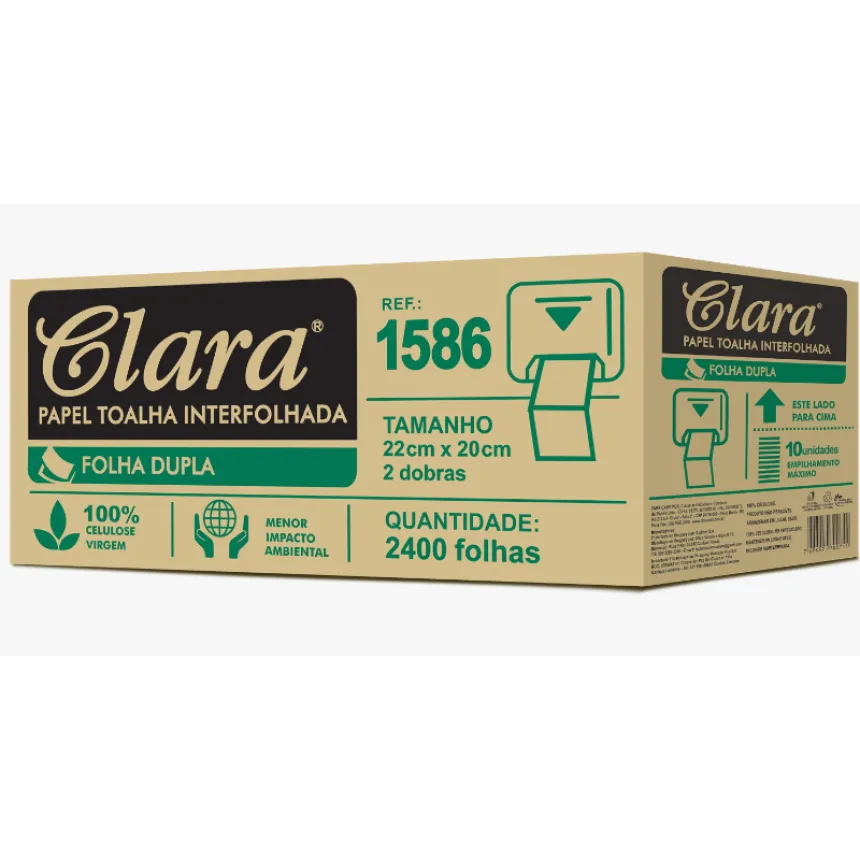 Papel Interfolhado Folha Dupla Claramax 22x20 Caixa 2.400 unidades
