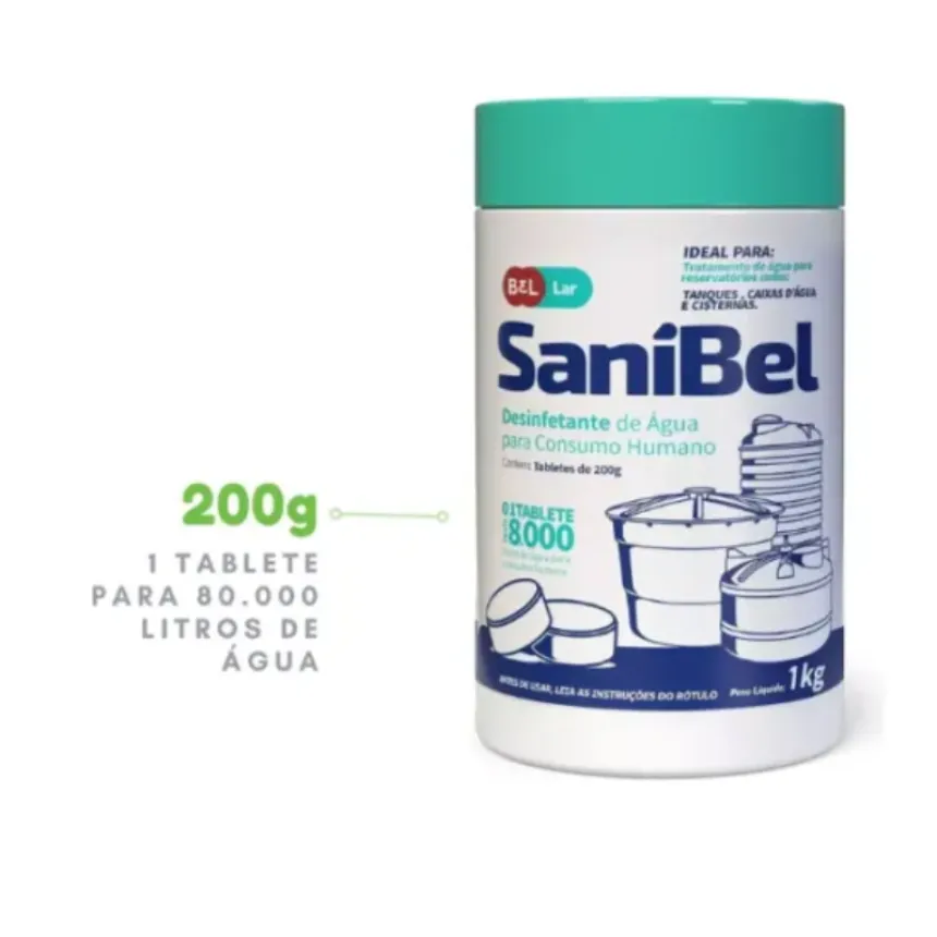 Cloro Consumo Humano 1kg - 5 Tabletes De 200g Sanibel