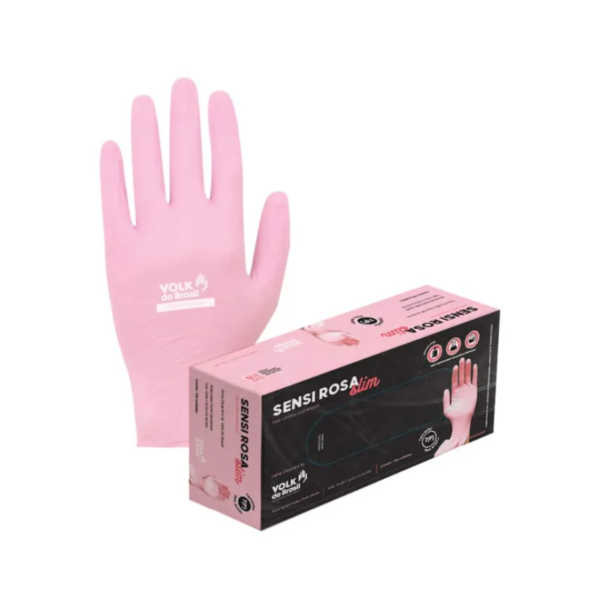 Luva Nitrilo Sensi Rosa Slim M Caixa 100 Unidades Volk