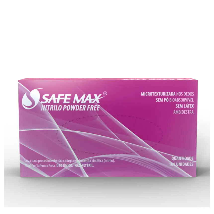 Luva Nitrilo Rosa Caixa 100 Unidades Safemax