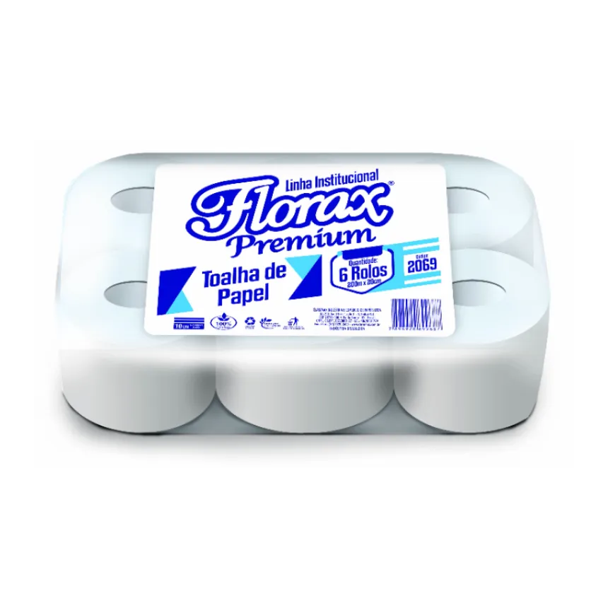 Papel Toalha Bobina Florax Premium 6 rolos x 200 metros