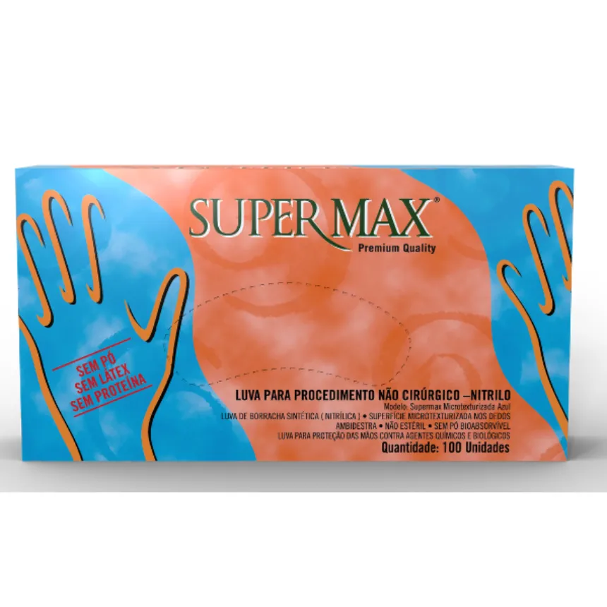 Luva nitrilo azul caixa 100 unidades supermax
