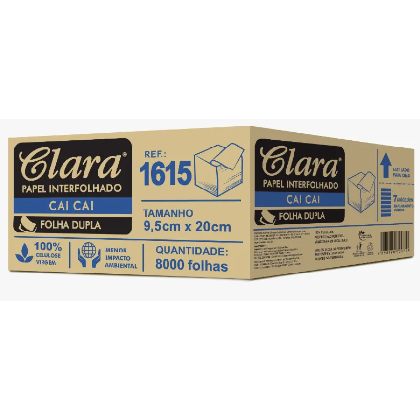 Papel Interfolhado Cai-Cai Folha Dupla 9,5 x 20cm Caixa 8.000 unidades